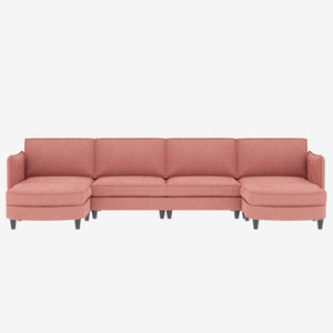 English Elm 141.5'' Large U-Shaped 6-Seater Sofa With Movable Ottoman & Arm Pockets – Modern Fabric Couch For Any Space W680S00039