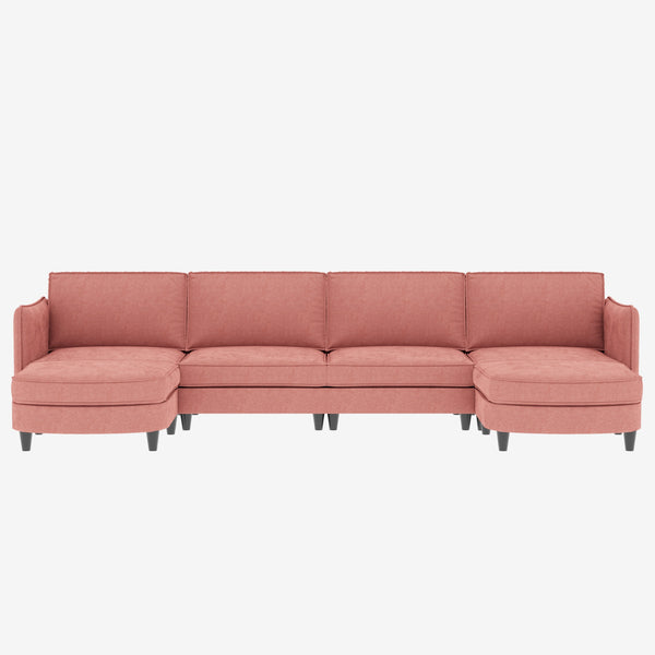 English Elm 141.5'' Large U-Shaped 6-Seater Sofa With Movable Ottoman & Arm Pockets – Modern Fabric Couch For Any Space W680S00039