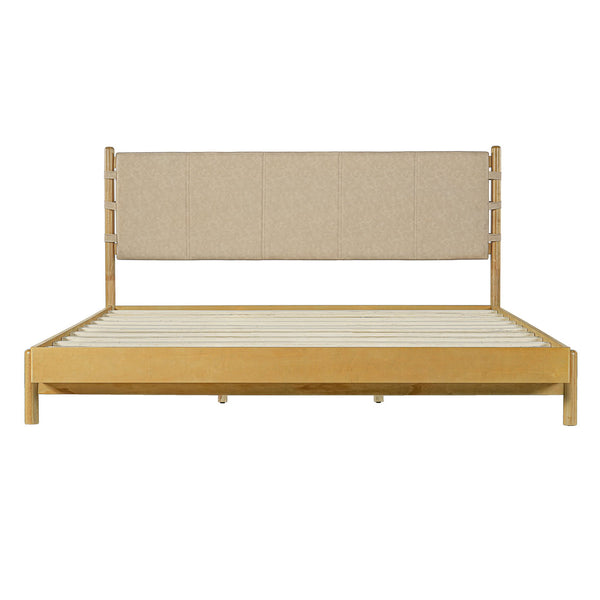 English Elm Christopher Knight Home® - Premium Rubber Wood Platform Bed Frame - King Size With Headboard, Elegant Mid-Century Design In Beige N770P288597A_N770P288598A