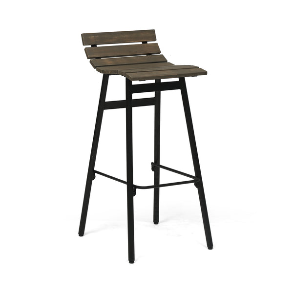 English Elm Christopher Knight Home® - NORDIC Camron 35" Wooden Barstool Set of 2 – Gray Acacia Seat with Black Iron Legs, Industrial Elegance 65564.00GRY