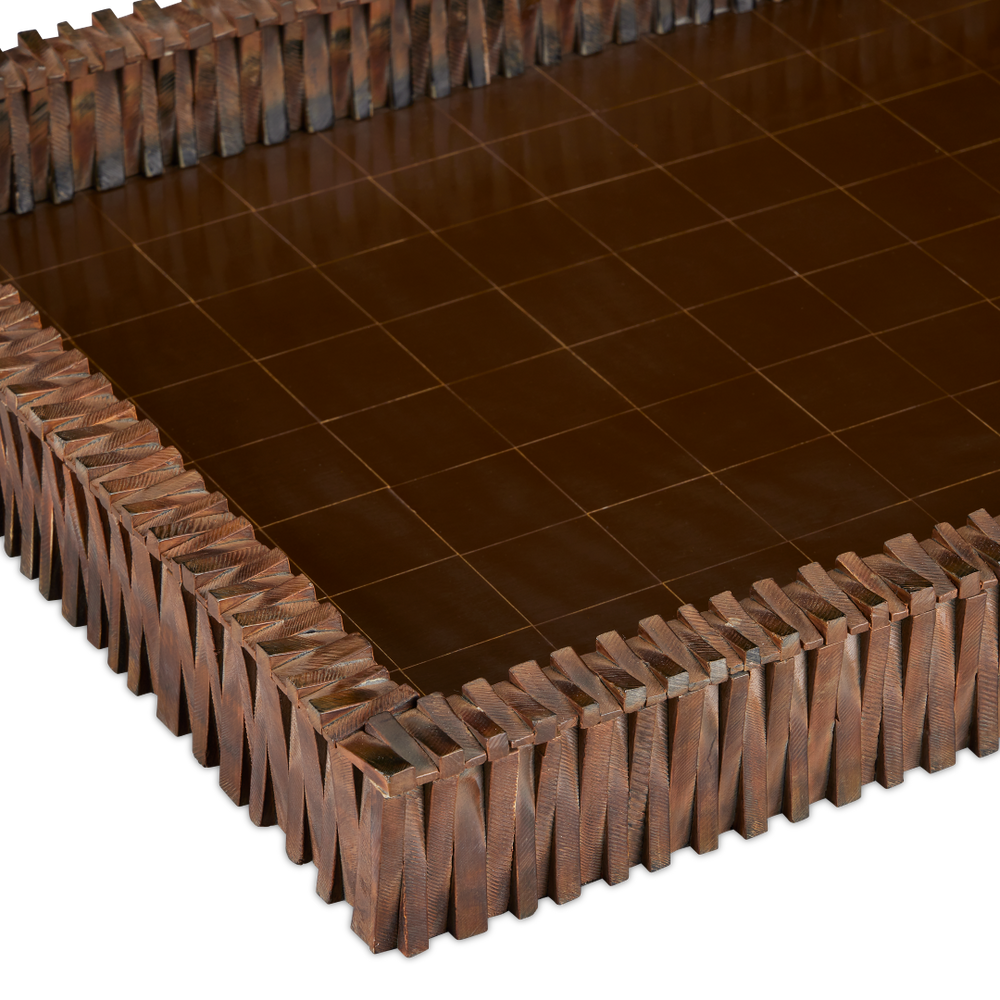 Koa Tray – Handcrafted Burnt Horn & Composite Artisanal Piece with Distressed Faux Coco Finish