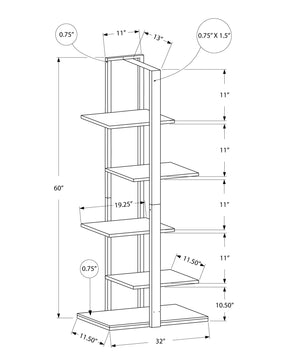 English Elm Bookshelf, 3-Tier 48" Ladder Etagere with Wood-Texture Taupe Laminate & Black Metal Frame for Small Spaces taupe 42 L x 16 W x 6 H B2710P219655