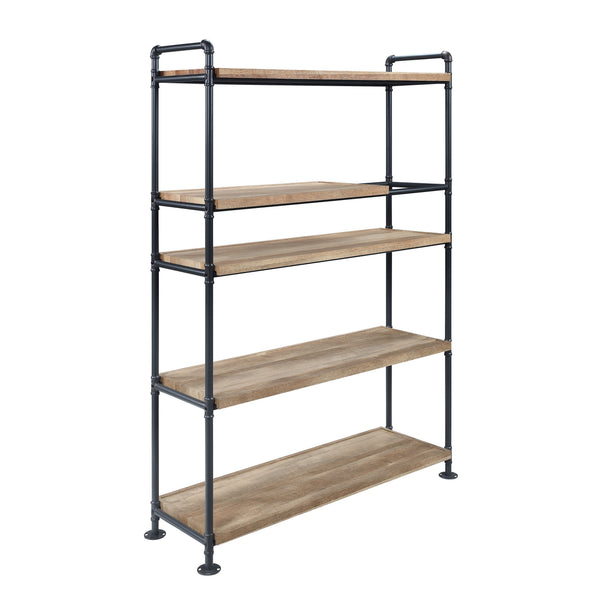 English Elm Brantley Industrial Bookshelf with Water Pipe Metal Frame, Powder-Coated Finish & 3 Wide Shelves Oak 49 L x 22 W x 9 H B2726S00229