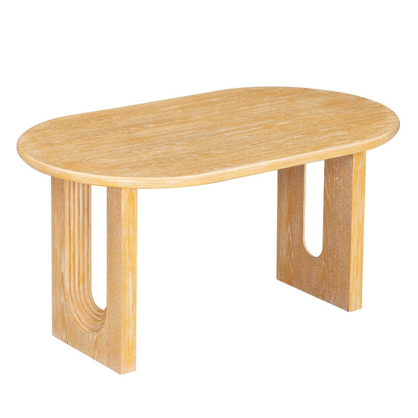 English Elm Trexm Farmhouse Oval Dining Set Seats Six with Rattan Back Chairs Oak Veneer Table Beige,Natural ST000157AAD