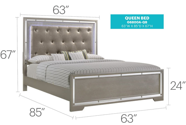 English Elm Alana Full Bed with Mirrored Accents for Elegant Bedroom Depth and Modern Reflective Style Champagne 83.46 L x 9.84 W x 3.8 H B078S00458
