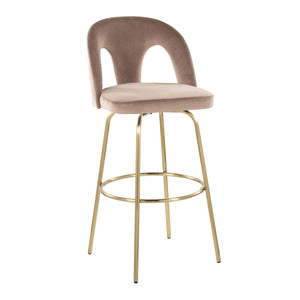 English Elm Fixed-height Swivel Barstools with Gold Footrest Black Frame White Upholstery Set Taupe B202S01883