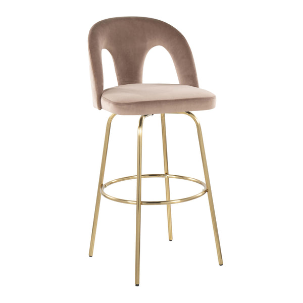 English Elm Fixed-height Swivel Barstools with Gold Footrest Black Frame White Upholstery Set Taupe B202S01883