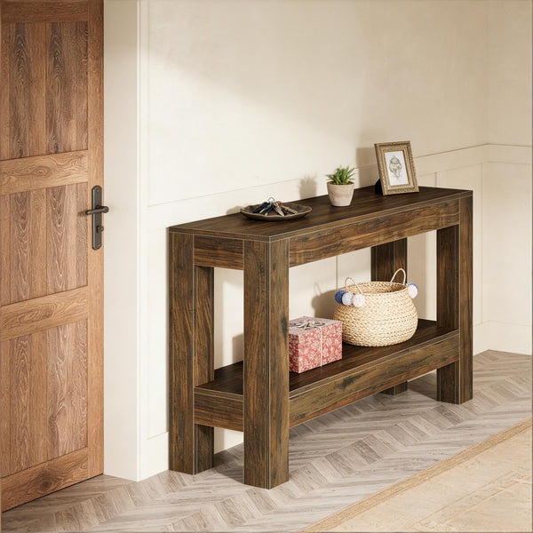 English Elm Practical Geometric Console Table with Matte Black Wood Grain Finish for Entryway or Sofa T3971P453725