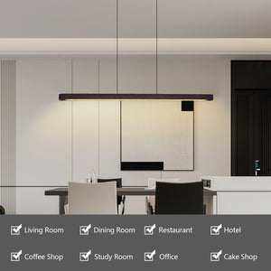 English Elm 51-inch Walnut Wood Linear Led Pendant Tunable Warm Light for Dining or Kitchen W1340P264189