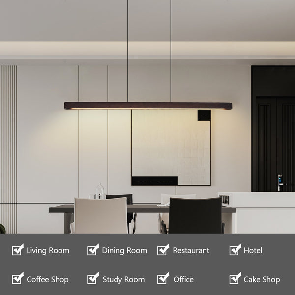 English Elm 51-inch Walnut Wood Linear Led Pendant Tunable Warm Light for Dining or Kitchen W1340P264189