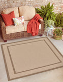 Unique Loom Outdoor Border Border Machine Made Border Rug Beige, Beige/Brown 6' 1" x 6' 1"