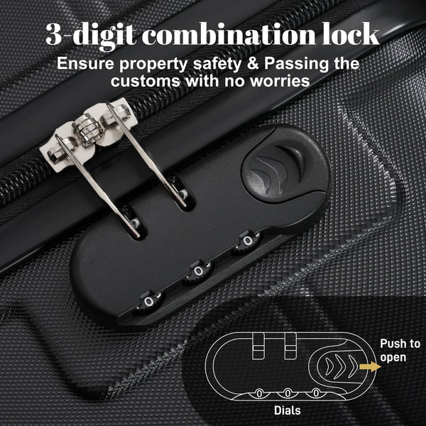 English Elm 6 Piece Hardshell Abs Travel Set with Spinner Wheels Combination Lock and Toiletry Bag N732P391465B