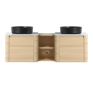 English Elm 60'' Wall-Mounted Bathroom Vanity With Ceramic Art Sink & Soft-Close Door For Modern Elegance W999S00472