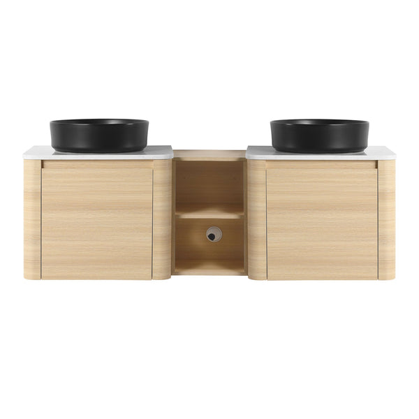 English Elm 60'' Wall-Mounted Bathroom Vanity With Ceramic Art Sink & Soft-Close Door For Modern Elegance W999S00472