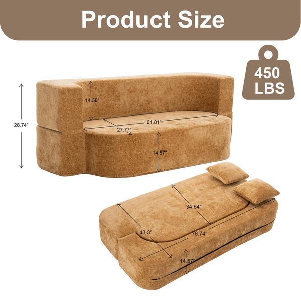 English Elm 3 Seater Convertible Sofa Bed with Chenille Upholstery and High-Density Sponge for Superior Comfort and Support Camel T3903P379833