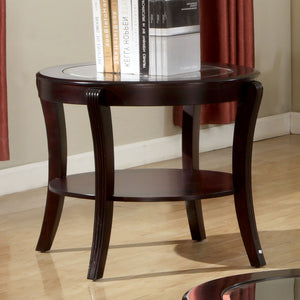 English Elm Contemporary Oval End Table with Beveled Glass Top and Solid Wood Open Shelf for Stylish Living Espresso 32 L x 28 W x 5 H B011P357280