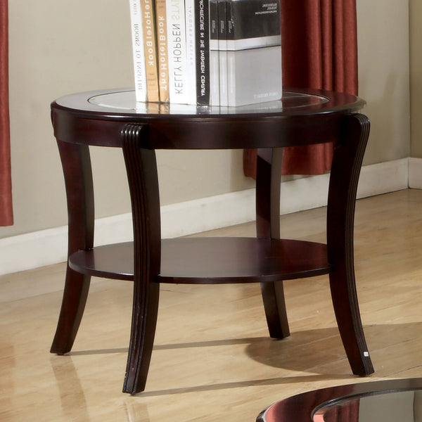 English Elm Contemporary Oval End Table with Beveled Glass Top and Solid Wood Open Shelf for Stylish Living Espresso 32 L x 28 W x 5 H B011P357280