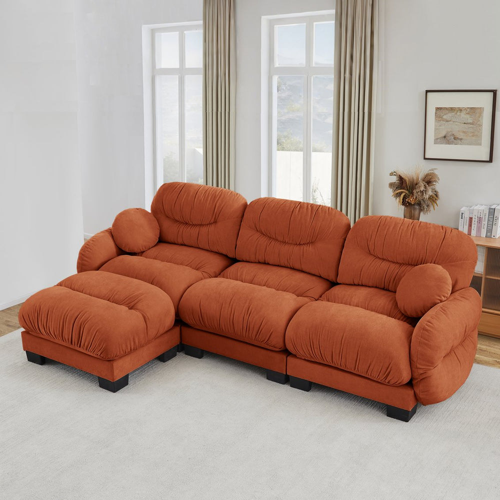 English Elm Pleated Chenille Sectional Sofa with Ergonomic Foam Sculptural Curved Armrests Living Room Orange W5656S00068