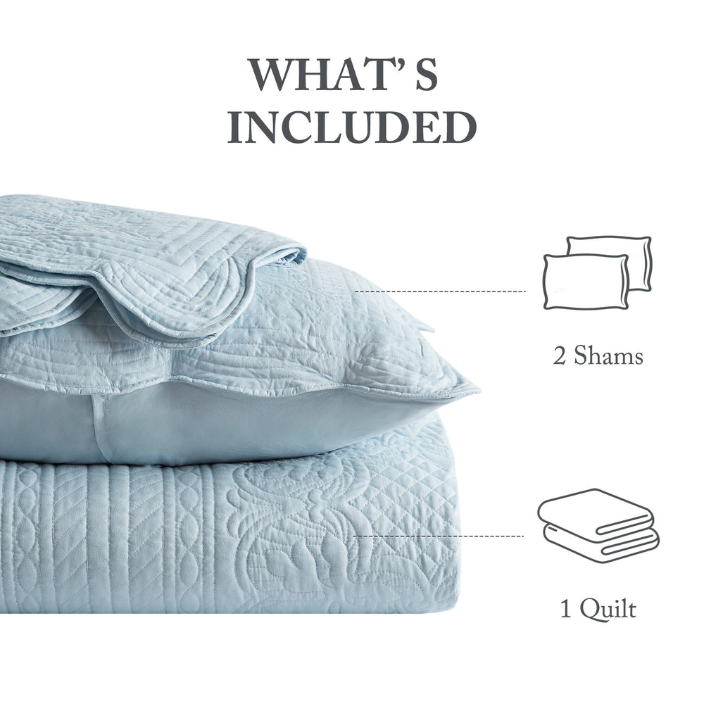 JLA Home Madison Park - 3 Reversible Scalloped Edge Quilt Set with Antimicrobial Protection, Cottage Charm, Machine Washable Blue MP13-8245