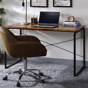 English Elm Solid Wood Top Rectangular Writing Desk with Oak Veneer, Black Metal Base, Ergonomic Monitor Height and Organized Workspace Enhancements B016P311356