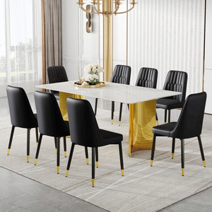 English Elm Table Set With Glass Top & 8 Pu Leather Chairs - Elegant Dining Furniture For Modern Spaces W1151S04352-GIGA