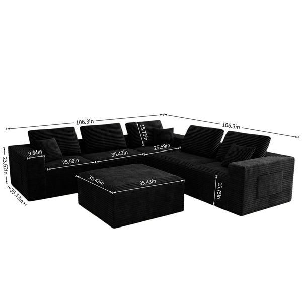 English Elm 106.30*106.30"modular Sectional Sofa Six Piece Plush Corduroy Living Room Couch W3819S00141