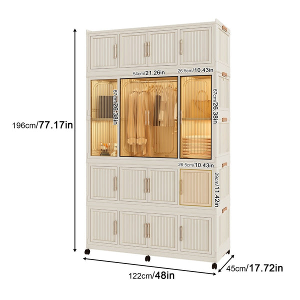 English Elm Portable Modular Wardrobe Closet With Magnetic Doors, 17 Cubes & Hanging Rod - Ideal For Kids & Dorms! W2699P327122-GIGA