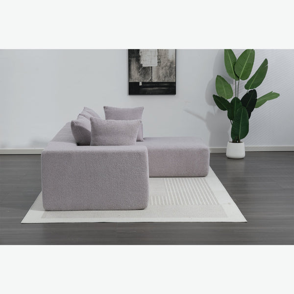 English Elm Full Foam Modular L-shaped Sectional Sofa Flannelette Upholstered with Five Throw Pillows Grey W3326S00023