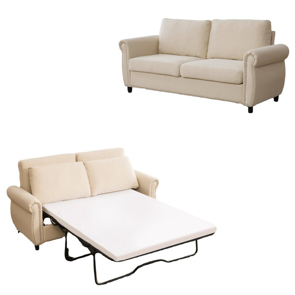 English Elm Sleeper Sofa Bed - Modern 2-Seater Pull-Out Couch With Memory Foam Mattress For Small Spaces, Beige W3696S00006-GIGA