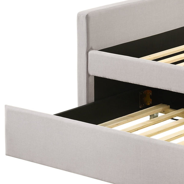 English Elm Lianna Upholstered Button-Tufted Full Daybed with Roll-Out Twin Trundle, Solid Wood Legs, Chic Design Fog 86.13 L x 17.88 W x 5.13 H B2726S00501