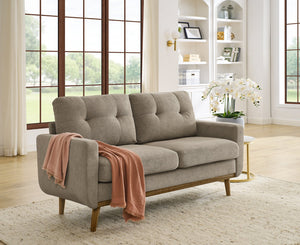 English Elm 67.7" Tufted Button Mid-century Loveseat with Splayed Wood Legs for Living Rooms Camel B355P428579