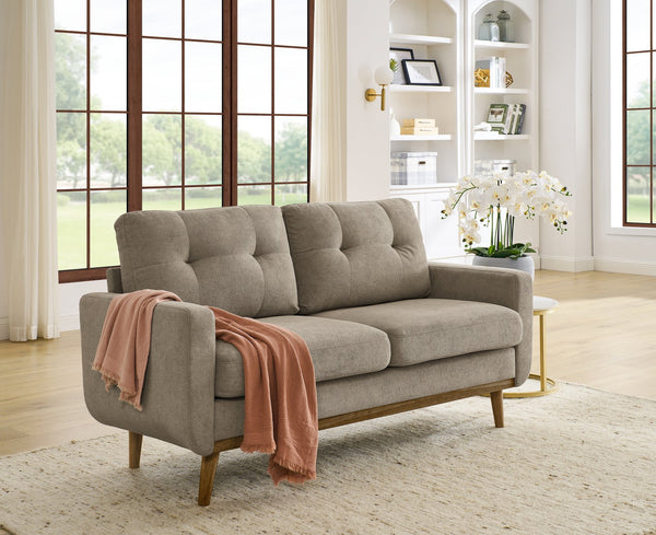 English Elm 67.7" Tufted Button Mid-century Loveseat with Splayed Wood Legs for Living Rooms Camel B355P428579