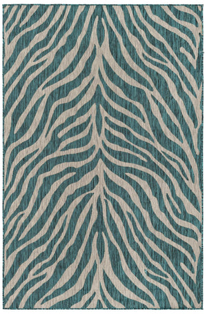 Unique Loom Outdoor Safari Tsavo Machine Made Animal Print Rug Teal, Ivory/Gray 5' 3" x 8' 0"