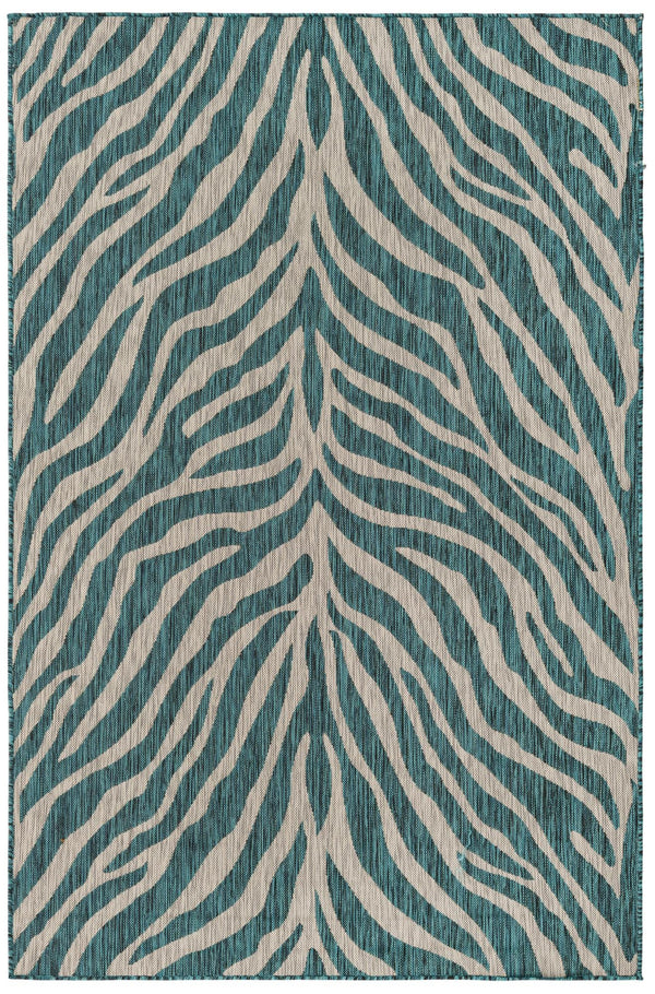 Unique Loom Outdoor Safari Tsavo Machine Made Animal Print Rug Teal, Ivory/Gray 5' 3" x 8' 0"