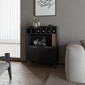 English Elm Wengue Tall Bar Cabinet with Natural Oak Accents, 3 Shelves & Dedicated Wine Storage, Sleek Rectangular Design (40"H x 30.9"W x 15.7"D) B062P290228
