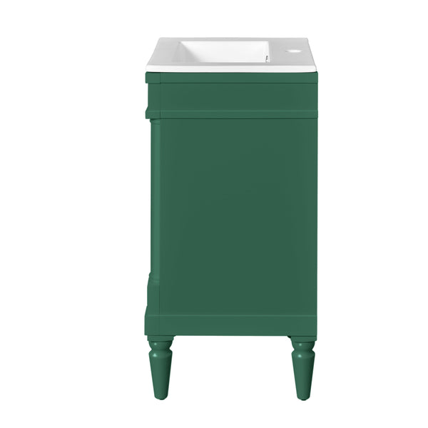 English Elm 18-Inch Modern Bathroom Vanity with Sink Compact Retro Design Durable MDF & Solid Wood Legs Storage-Friendly Green N710P257401F