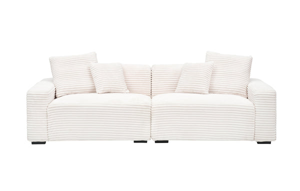 English Elm 104.72-inch 4-seat sofa with four washable throw pillows, corduroy comfort fabric, solid wood frame, 500lb capacity and modern living room style Beige W1658S00147