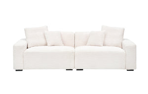 English Elm 104.72-inch Four-seat Corduroy Sofa Beige Textured Fabric with Pillows for Living Room W1658P328856