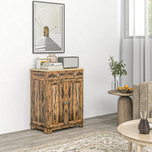 English Elm Homcom Rustic Brown Sideboard Rubberwood Top Buffet with Drawers Adjustable Shelf W2225P229311