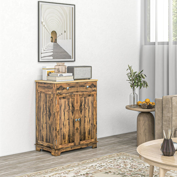 English Elm Homcom Rustic Brown Sideboard Rubberwood Top Buffet with Drawers Adjustable Shelf W2225P229311