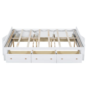 English Elm Wood Queen Size Platform Bed Frame with 6 Drawers for Storage, Sturdy Pine/MDF Slat System, 500lb Capacity White N709P241723K