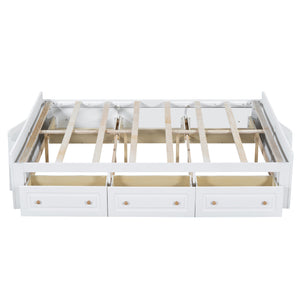 English Elm Wood Queen Platform Bed Solid Pine Frame Six Storage Drawers No Box Spring Needed White N709P241723K-1