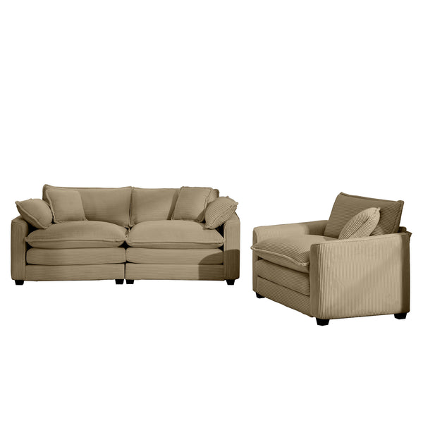 English Elm Modern Two-Piece Sofa Set: Cozy Single Chair & 3-Seater In Tan Corduroy For Stylish Living Spaces W714S00789