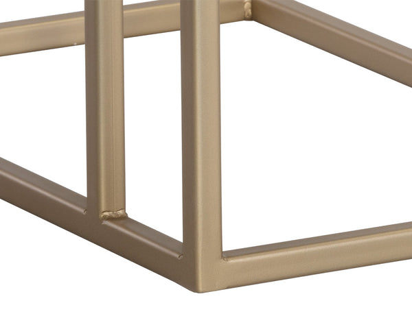 Sunpan Arden Modern C-Shaped Side Table with Rustic Oak Tray Top and Sleek Iron Frame for Stylish Decor Gold / Raw Umber