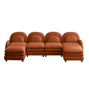 English Elm Teddy Fleece Curved Modular Sectional Sofa with Movable Ottomans for Cozy Living Rooms Orange W5656S00105