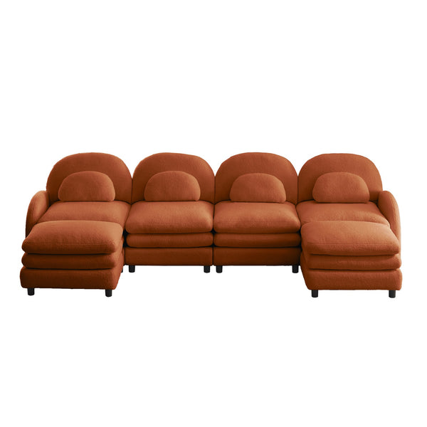 English Elm Teddy Fleece Curved Modular Sectional Sofa with Movable Ottomans for Cozy Living Rooms Orange W5656S00105