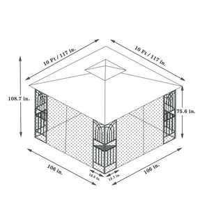 English Elm Same 10x10 Outdoor Gazebo with Vented Dual Roof Mesh Walls Steel Frame Patio W419P461620
