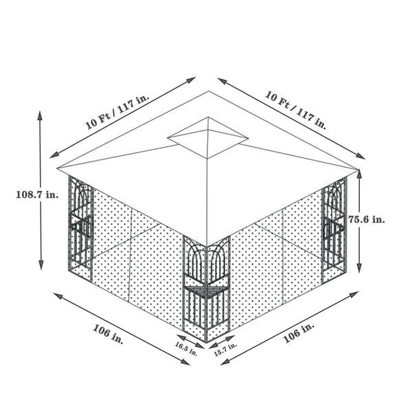 English Elm Same 10x10 Outdoor Gazebo with Vented Dual Roof Mesh Walls Steel Frame Patio W419P461620