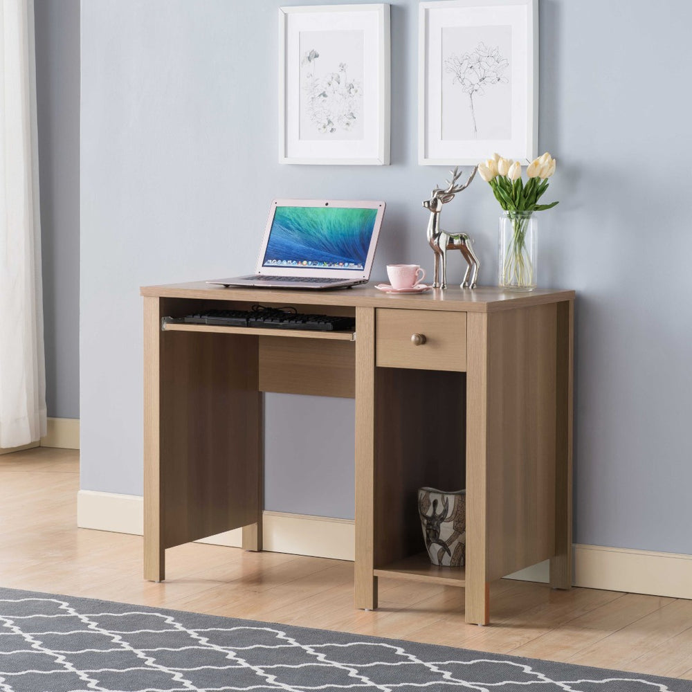 English Elm Student Compact Desk For Home Office – Stylish Writing Table With Storage, Keyboard Drawer & Wood Knob B107P269928-GIGA