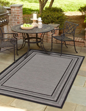 Unique Loom Outdoor Border Multi Border Machine Made Border Rug Gray, Black/Gray/Silver 6' 1" x 9' 0"